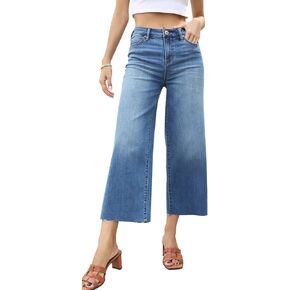 OFLUCK Women High Waisted Wide Leg Baggy Jeans,90s Boyfriend Jeans with Pockets