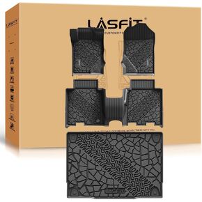 LASFIT Floor Mats for Ford F-150 2015-2025 | F150 Lightning 2022-2025 SuperCrew (Rear w/o Fold Flat Storage) Carpet Floor All Weather Car Liners TPE Truck Mats - Front and Rear Row, 3pcs Black