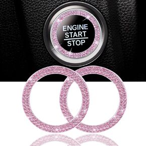 2 Pack Car Engine Start Stop Decoration Ring Pink ، Crystal Decorative Ring Sticker Car Indior Accessories for Women ، Automotive Pushbutton Switches Ring Ring