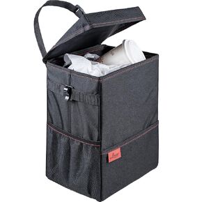 Lusso Gear Spill-Proof Car Trash Can 2.5 Gallon - Easy-to-Clean Hanging Garbage Bin - Leak-Proof Lid, Removable Liner, Waterproof - Keep Car, SUV, Truck, Minivan Odor-Free - Black - Truck Accessories