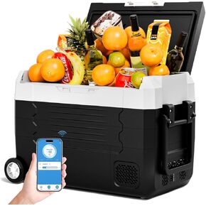 ثلاجة سيارة 12V للسيارة 59QT (56L) ثلاجة سيارة مع APP FREYZER FREYZER COLLER مع عجلات 12/24 فولت DC 110-240 VOLT AC للشاحنة Van RV Camper SUV Travel Road Trips Tailgating -13 ℉ ~ 68 ℉