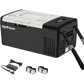 SetPower 12V ثلاجة 21 كوارت فريزر المحمولة 50 ساعة تبريد احتياطي ، مبرد كهربائي للسيارات ثلاجة سيارات 12V الثلاجة المحمولة للسيارات Truck Van RV SUV Trip Travel RF20