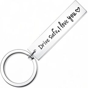 Drive Safe Key Chain I Love You Engraved Initial Personalized Gift for Husband Boyfriend Stainless Steel Keychain Gift New Driver Gifts