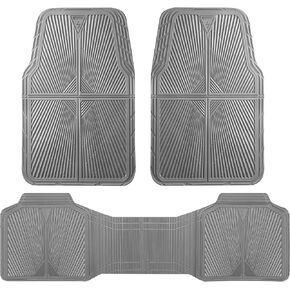 CAR PASS Rubber Floor Mats, All Weather Waterproof Trim-to-Fit Automotive Mats for Cars Trucks SUV, Anti-Slip Easy Clean, Heavy Duty Full Set 3-Piece, All Black