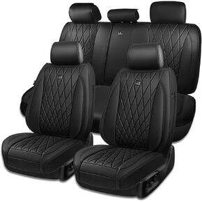 CAR PASS 2 Pack Leather Front Car Seat Covers, Bottom Seat Covers Full Wrapped with Storage Pocket, Anti-Slip Leather Seat Protectors,Waterproof Seat Cushion Pad Universal Fit Sedan SUV Truck, Black