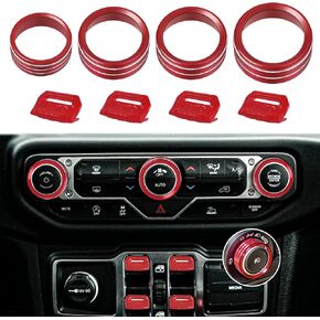 غطاء مقبض 8pcs مقبض متوافق مع JE-EP Wrangler JL JLU 2018-2025 & Gladiator JT Metal JE-EP Window Switch Window Complementer Switch Headlight Cover (Red)