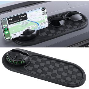 Multifunction Car Anti-Slip Mat, Rotatable Anti Skid Car Dashboard Pad with Temporary Parking Numbe, Universal Car Phone Holder, and Large Pad for Phones Sunglasses Keys Gadgets (Black Gray)