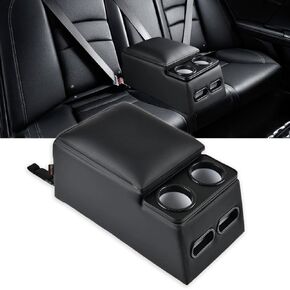 Car Center Console, Universal Rear Bench Seat Consoles, Truck Seat Organizer Storage, Back Seat Car Organizer with Cup Holder, Large Storage Box, Central Armrest Box (Carbon Fibre)