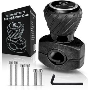 Universal Steering Wheel Spinner Knob - الانتهاء من الأسود السلس | يناسب عجلات التوجيه 0.5 "-1.75" قطر | غزل بدون جهد للسيارات والشاحنات والجرارات والقوارب والشركات شبه المشتركة والرافعة الشوكية والمزيد