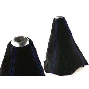 ANTO New Car Universal Leather Shift Knob Cover， Manual Manual Mt JDM Shift Boot Black Suede with Bule Stitching (Blue, Suede)