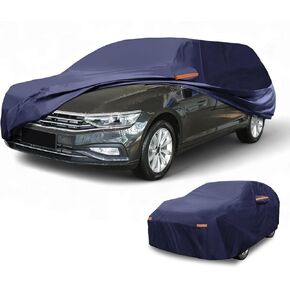 Waterproof All-Weather Universal Car Cover with Right Side Zipper, Aluminum Film Silver Tone Fits for SUV 190" to 200" Length
