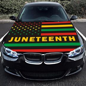 غطاء محرك السيارة Juneteenth Flag Car 3.5x5ft أسود أفريقي أسود تاريخ سيارة بونيه بانر أقمشة مرنة مركبات مقاومة للرياح تزين الأعلام