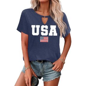 USA Flag Tee Shirt Women 4th of July Gift T Shirt Casual Short Sleeve American Proud T-Shirt Tops in Kuwait