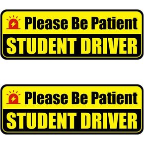 Student Driver Magnet for Car - 2-Pack Reflective Funny Magnetic Bumper Sticker Set - Removable Novice Driver Safety Attention Sign - Weather-Resistant (Yellow-Black)