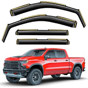 حراس المطر نافذة داخل القناة متوافقون مع تشيفي سيلفرادو/GMC Sierra 1500 2019-2025 Crew Cab Vent Fongors Window Window Window Diftal Delectors Vental Vental Accessories-4 PCS Q01