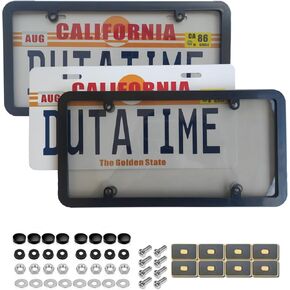License Plate Protector, Pair of Unbreakable Clear License Plate Covers, Plastic Car Front/Rear License Plate Covers Compatible with American Standard Car（Gray）
