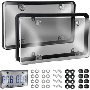 License Plate Covers & Frames, 2 Pack Black License Plate Covers and Frames Combo, Plastic Car Front/Rear License Plate Covers ith Screws Caps, Universal Car Accessories for Most Cars