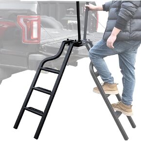 45" Aluminum Rotatable Universal Pickup Truck Tailgate Ladder with Handle, Foldable Heavy Durty Truck Ladder Folding Tailgate Step with Handrail for F250/Ram 2500 Accessories