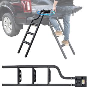 Universal 45" Dual-Side Rotatable Pickup Truck Tailgate Ladder, Foldable Heavy Duty Aluminum Truck Ladder Folding Tailgate Step Pickup Truck Accessories for F250/Ram 2500...