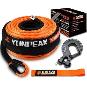 طقم حبل Winch Synthetic ، 3/8 "x92 قدم 27000 رطل كابل وينش استبدال مجموعة ، بأكمام واقية ، خطاف ثقيل ، حزام سحب الأمان لسيارات 4x4 سيارات الدفع الرباعي على الطرق الوعرة (Orange)
