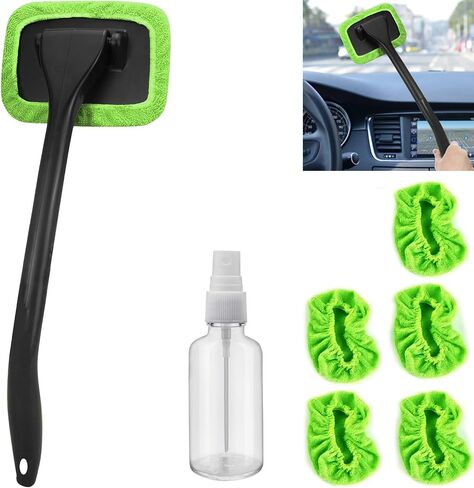 desin Car Windshield Cleaning Tool, Windshield Cleaner with 5 Washable and Reusable Microfiber Pads and Extendable Handle, for Auto Glass Wiper (Green) in Saudi Arabia