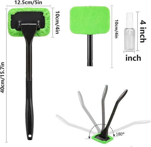 desin Car Windshield Cleaning Tool, Windshield Cleaner with 5 Washable and Reusable Microfiber Pads and Extendable Handle, for Auto Glass Wiper (Green) in Saudi Arabia