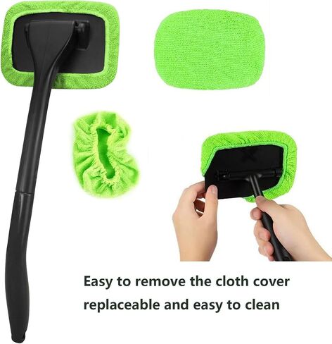 desin Car Windshield Cleaning Tool, Windshield Cleaner with 5 Washable and Reusable Microfiber Pads and Extendable Handle, for Auto Glass Wiper (Green) in Saudi Arabia