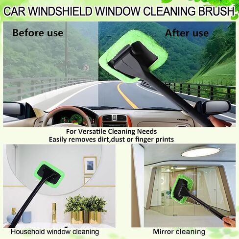 desin Car Windshield Cleaning Tool, Windshield Cleaner with 5 Washable and Reusable Microfiber Pads and Extendable Handle, for Auto Glass Wiper (Green) in Saudi Arabia