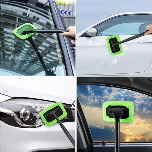 desin Car Windshield Cleaning Tool, Windshield Cleaner with 5 Washable and Reusable Microfiber Pads and Extendable Handle, for Auto Glass Wiper (Green) in Saudi Arabia