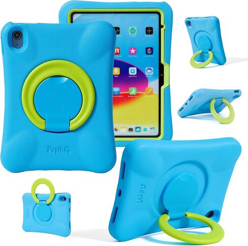 NLR Fun Kids Case for iPad ، غطاء مقاوم للصدمات لـ iPad Air M2 (2024) ، 11 بوصة ، مقبض/حامل قابل للطي (اللون الوردي+الأزرق) in Kuwait