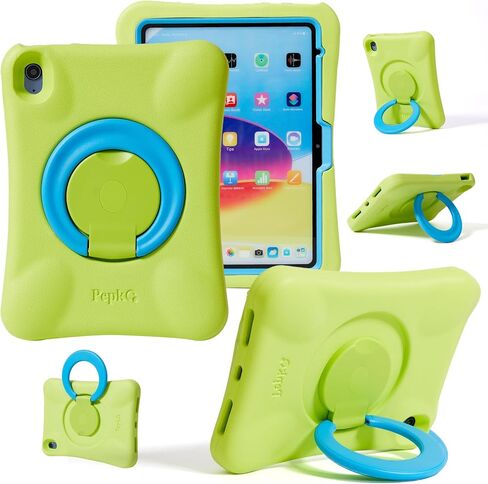 NLR Fun Kids Case for iPad ، غطاء مقاوم للصدمات لـ iPad Air M2 (2024) ، 11 بوصة ، مقبض/حامل قابل للطي (اللون الوردي+الأزرق) in Kuwait