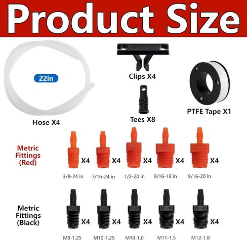 29 Pcs Master Cylinder Bleeder Kit-Brake Bleeder Kit with 22" Hose PTFE Tape Universal Connection Fittings Clips-Brake Master Cylinder Bleeder Kit Replacement for 14151 in Kuwait