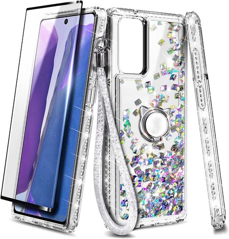 NZND Case for Samsung Galaxy A13 4G/5G with Tempered Glass Screen Protector (Maximum Coverage), Ring Holder/Wrist Strap, Glitter Liquid Floating Waterfall Girls Cute Phone Case (Pink/Aqua) in Kuwait