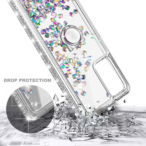 NZND Case for Samsung Galaxy A13 4G/5G with Tempered Glass Screen Protector (Maximum Coverage), Ring Holder/Wrist Strap, Glitter Liquid Floating Waterfall Girls Cute Phone Case (Pink/Aqua) in Kuwait
