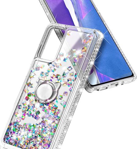 NZND Case for Samsung Galaxy A13 4G/5G with Tempered Glass Screen Protector (Maximum Coverage), Ring Holder/Wrist Strap, Glitter Liquid Floating Waterfall Girls Cute Phone Case (Pink/Aqua) in Kuwait