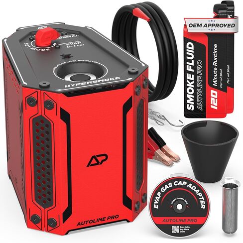 Autoline Pro Hypersmoke ™ Automotive Smoke Machine Evap Vacuum Facuum Tester-الضغط القابل للتعديل-سائل الدخان المعتمد من OEM-محرك ضاغط الهواء المدمج-يشمل محول Evap مخروط الغاز والغاز. in Kuwait