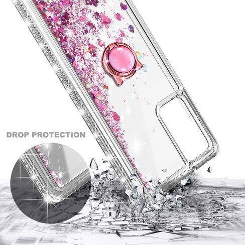 NZND Case for Samsung Galaxy A13 4G/5G with Tempered Glass Screen Protector (Maximum Coverage), Ring Holder/Wrist Strap, Glitter Liquid Floating Waterfall Girls Cute Phone Case (Pink/Aqua) in Kuwait