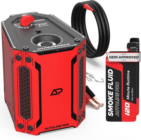 Autoline Pro Hypersmoke ™ Automotive Smoke Machine Evap Vacuum Facuum Tester-الضغط القابل للتعديل-سائل الدخان المعتمد من OEM-محرك ضاغط الهواء المدمج-يشمل محول Evap مخروط الغاز والغاز. in Kuwait
