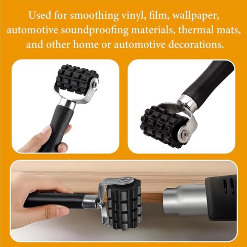 1 PCS Sound Deadening Car Seam Roller, Silicone Car Sound Deadening Application Wheel Roller, Seam Roller Equipped Smooth Handle for Heat Insulation Mat Wallpaper Application (Large Black-1PCS) in Kuwait
