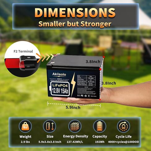 12V 15Ah Lithium Battery LiFePO4 Deep Cycle Battery, Up to 8000+ Cycles Rechargeable Batteries With Charger, 12 Volt Lithium Battery for Fish Finder, Power Wheels, Mobility Scooter, Lighting and More in Kuwait