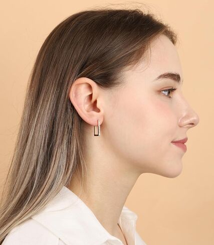 OZEL – Huggie Hoop Earrings with a Set of Cubic Zirconia Stones for Women – 14k Yellow Gold/White Gold Plated/Circular/Semi-circular/U-Shape/Round Square (Made in Korea) in Kuwait
