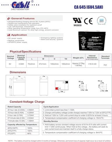 CASIL 2 Pack 6V 4AH بطارية لـ Panasonic LC-R6V4PT ، LC-S416P ، LC-R065P in Kuwait