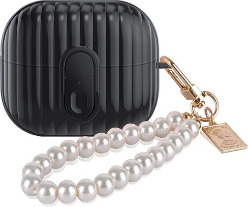 CameCosy Clear for Samsung Galaxy Buds 3/Galaxy Buds 3 Pro Case with Secure Lock Clip Shell Design, Soft TPU Bumper Shockproof Case Cover with Pearl Bracelet Keychain for Women (Pink) in Kuwait