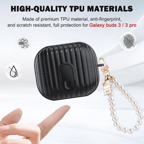 CameCosy Clear for Samsung Galaxy Buds 3/Galaxy Buds 3 Pro Case with Secure Lock Clip Shell Design, Soft TPU Bumper Shockproof Case Cover with Pearl Bracelet Keychain for Women (Pink) in Kuwait