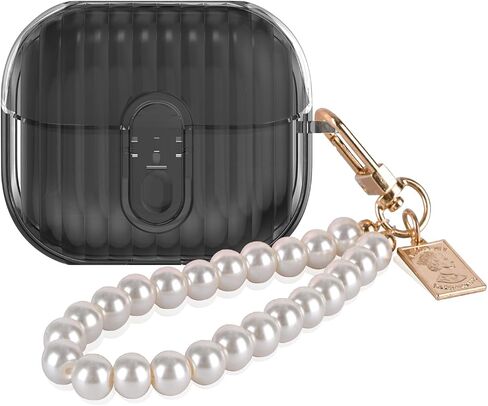 CameCosy Clear for Samsung Galaxy Buds 3/Galaxy Buds 3 Pro Case with Secure Lock Clip Shell Design, Soft TPU Bumper Shockproof Case Cover with Pearl Bracelet Keychain for Women (Pink) in Kuwait
