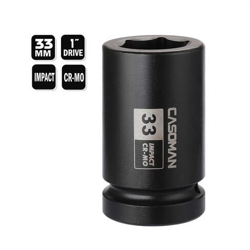 CASOMAN 1-Inch Drive x 33 mm Deep 6 PT Impact Socket, Metric, CR-MO, 1" Drive 6 Point Axle Nut Socket for Easy Removal of Axle Shaft Nuts (33MM) in Saudi Arabia