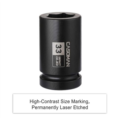 CASOMAN 1-Inch Drive x 33 mm Deep 6 PT Impact Socket, Metric, CR-MO, 1" Drive 6 Point Axle Nut Socket for Easy Removal of Axle Shaft Nuts (33MM) in Saudi Arabia