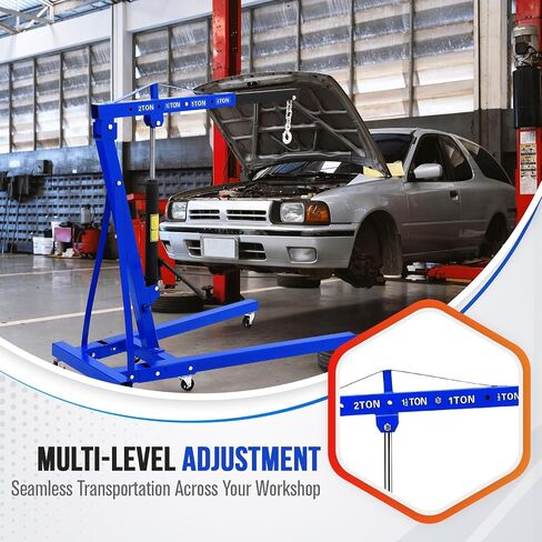 GAOMON 2 Ton Folding Engine Hoist, 4400LB, Hydraulic Cherry Picker Shop Crane with 6 Casters, Telescopic Boom for Lifting Motors, for Garage, Workshop and Repair, Heavy Duty, Blue in Saudi Arabia