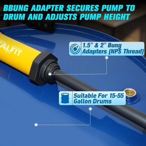 Lever Action Barrel Pump,55 Gallon Drum Pump, For Fuels, Chemicals, Corrosive Liquids, Water Based Fluids, Fits 5 to 55 Gallon Drums & Barrels (Reinforced PP - High Corrosion Resistance) in Kuwait