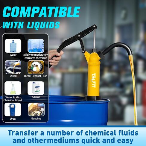 Lever Action Barrel Pump,55 Gallon Drum Pump, For Fuels, Chemicals, Corrosive Liquids, Water Based Fluids, Fits 5 to 55 Gallon Drums & Barrels (Reinforced PP - High Corrosion Resistance) in Kuwait